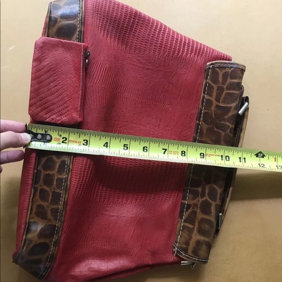 Rare Roberto Roma Leather Clutch Handbag Purse Red Brown Snake Reptile Print - Picture 11 of 12